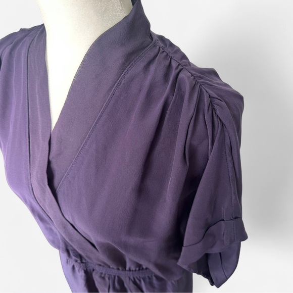 Aritzia Wilfred 100% Silk Faux Wrap Deep Purple Dress with Pockets Feminine Sz M - Picture 7 of 8